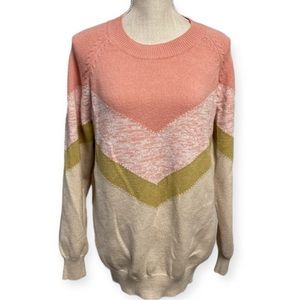 Mazik Sweater Long Sleeve Ivory Pink colorblock Crew Neck
